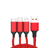 collen 科邻 USB-A转Lightning/Micro-B/Type-C 2A 数据线 铝合金+编织线 1.2m 中国红 两条装