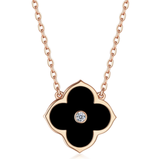 zocai佐卡伊c00715四叶草18k玫瑰金黑玛瑙钻石项链08分45cm