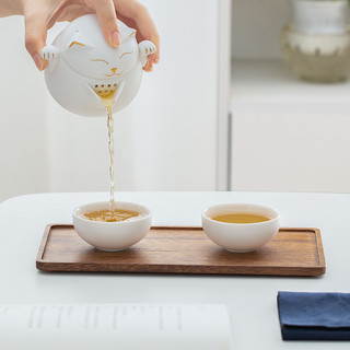 三物 招财猫快客杯 茶具套装 3件套 禅风白 招财猫快客杯(禅风白)-一壶二杯