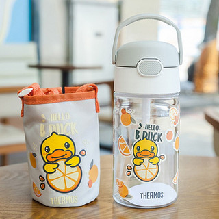 THERMOS 膳魔师 BBSD-400 儿童吸管杯+杯套 BDuck花草果语联名款 420ml 灰色