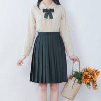 ZONPER 中牌 JK制服 纯色优等生百褶裙 中长款 墨绿色