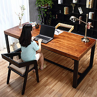 JINGYAO 晶耀 美式铁艺复古书桌实木学习桌