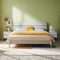 QuanU 全友 126101+105001 简约实木床+床垫+床头柜 双灰色 1.8m床