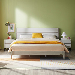 QuanU 全友 126101+105001 簡約實木床+床墊+床頭柜 雙灰色 1.8m床