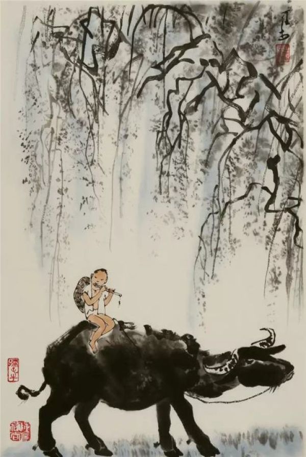 朶云轩李可染木版水印画牧童吹笛画芯尺寸40x27cm宣纸1962年