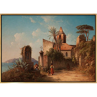 弘舍 约瑟夫·马格纳斯·斯塔克 北欧风景油画《泰拉奇纳修道院》80x58cm 油画布 闪耀金