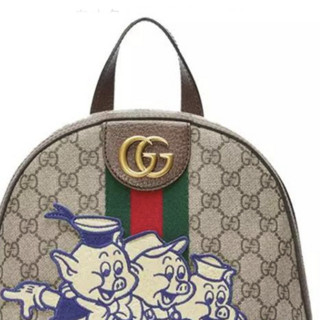 GUCCI 古驰 OPHIDIA系列 迪士尼三只小猪联名 男士帆布双肩包 552884 9U8IC 8686 卡其色