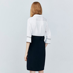 LILY 2021新款女装气质白色雪纺拼接收腰显瘦通勤衬衫连衣裙