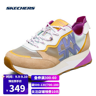 Skechers斯凯奇女厚底拼接跑步鞋网面透气舒适运动鞋 155493 TPMT灰褐色/多彩色 37