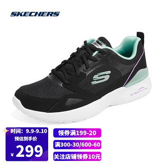 Skechers斯凯奇女子时尚跳色绑带运动鞋舒适跑鞋149663 BKMN黑色/薄荷绿色 37.5