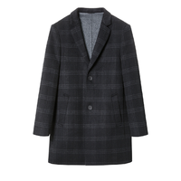 HLA 海澜之家 男士中长款羊毛大衣 HWDAD3D131A 黑色格纹 M