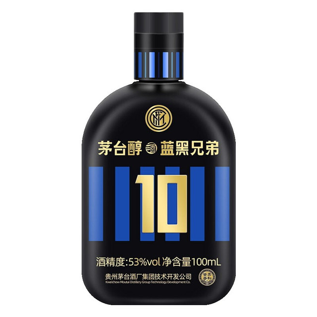 PLUS会员：MOUTAI 茅台 醇 蓝黑兄弟 国际米兰联名 53%vol 酱香型白酒 100ml 单瓶装