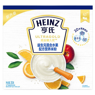 Heinz 亨氏 超金健儿优系列 米粉 3段 益生元混合水果 250g+4段 铁锌钙三文鱼 250g*2盒