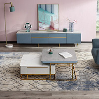 QuanU 全友 670106B+670106 电视柜+高方茶几+矮方茶几 灰蓝色