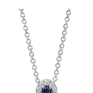 Blue Nile 59567 光环14K白金/钻石/蓝宝石钻石/蓝宝石钻石项链项链 0.16克拉 SI2 I