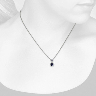 Blue Nile 59567 光环14K白金/钻石/蓝宝石钻石/蓝宝石钻石项链项链 0.16克拉 SI2 I