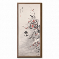 上品印画 任伯年 新中式花卉水墨画《梅雀图》40x80cm 油画布 细边木纹框 玄关走廊装饰画