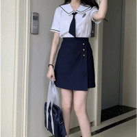 仲春二四JK 庆和高  韩式制服 短袖衬衫+半身包臀裙 2件套装