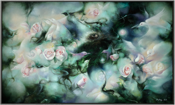 ARTMORN 墨斗鱼艺术 蒲冬 抽象艺术花鸟油画《飞鸟集》60x100cm 布面油画 环保画框