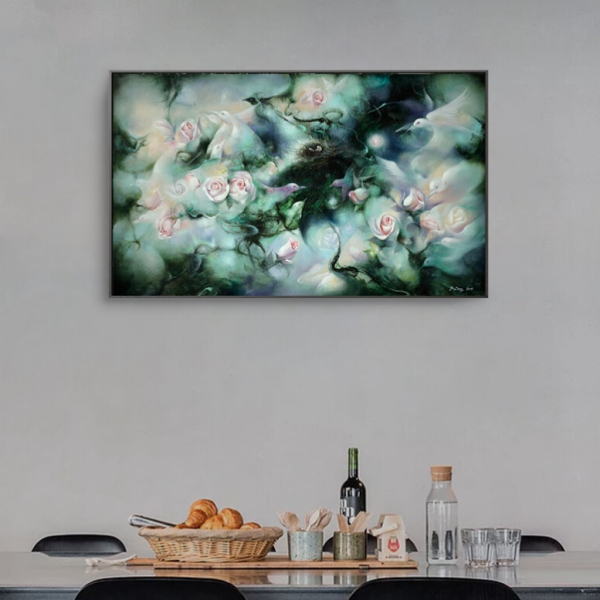 artmorn墨斗鱼艺术蒲冬抽象艺术花鸟油画飞鸟集60x100cm布面油画环保