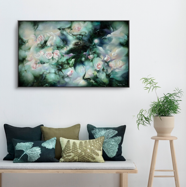 ARTMORN 墨斗鱼艺术 蒲冬 抽象艺术花鸟油画《飞鸟集》60x100cm 布面油画 环保画框