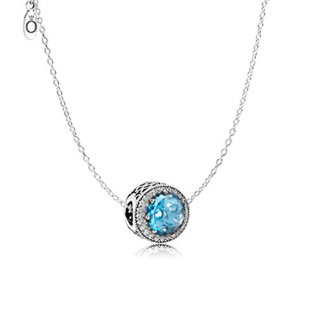 pandora 潘多拉 海洋之心925银项链 浅蓝色