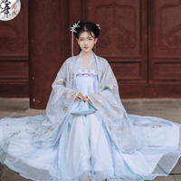 五五年 汐月 对襟齐胸襦裙+大袖衫+打底裙 天蓝色