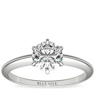Blue Nile 0.90克拉圆形切割钻石+经典六爪单石戒托