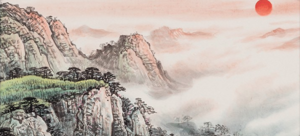 弘舍 刘文元 山水风景装饰画《富水长流》成品尺寸210x90cm 宣纸 雅致胡桃