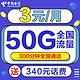 CHINA TELECOM 中国电信 蓝星卡（20G通用流量+30G定向流量+300分钟全国通话）