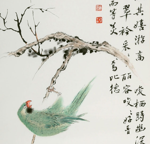 原作者:新罗山人      尺寸:画芯141x36cm作品名称:《秋枝鹦鹉》新