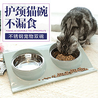 dipuer 迪普尔 狗狗用品狗盆狗碗猫碗猫盆两用宠物喂食饮水双碗不锈钢新款Z型防溢撒慢食防噎碗浅蓝色