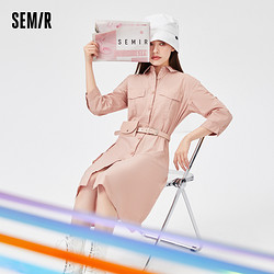 Semir 森马 连衣裙女中长款个性2021秋季新款纯棉收腰中袖工装裙潮流女孩