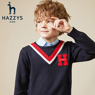 HAZZYS 哈吉斯 儿童学院风圆领针织衫