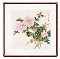 泓砚 新中式国画斗方花《花开富贵》65×65cm 室走廊过道玄关挂画