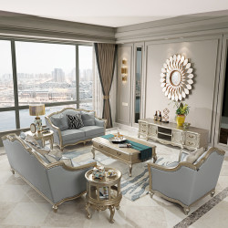 美式轻奢真皮沙发简欧头层牛皮实木现代小户型客厅组合香槟色沙发