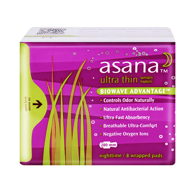 阿莎娜 进口阿莎娜asana超薄棉面夜用卫生巾28cm*8片/包姨妈护垫护翼纯棉