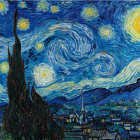 雅昌 梵高《星夜》背景墙装饰画挂画 抽象风景油画 52.5×44cm