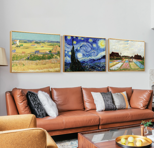 海龙红 梵高 现代简约风景装饰画《丰收》70x50cm 油画布 金色外框