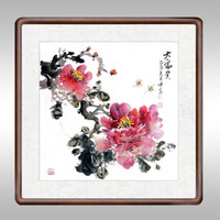 积善 手绘客厅沙发背景装饰画事事如意字画走廊玄关斗方挂画餐厅卧室中堂画中式过道竖版办公室书房壁画 大富贵 四尺斗方83.6*83.6cm/幅