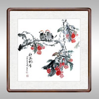 积善 手绘客厅沙发背景装饰画事事如意字画走廊玄关斗方挂画餐厅卧室中堂画中式过道竖版办公室书房壁画 红荔飘香 四尺斗方83.6*83.6cm/幅
