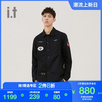 izzue 伊苏 it izzue男装工装衬衫2021春季新品军事风图案布贴缝饰8102S1G