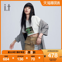 it izzue刘柏辛同款女装西装2021春季气质格纹宽松双粒扣7109S1G(S、GY2/灰色)