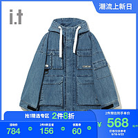 it :CHOCOOLATE女装连帽牛仔外套2021春季新品宽松多口袋7754ASG(S、BLZ/蓝色)