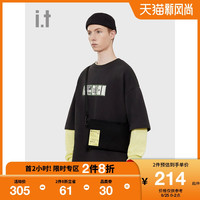 it :CHOCOOLATE男装短袖卫衣2021夏新品休闲简约宽松印花3453XSG（M、GYB/深灰色）