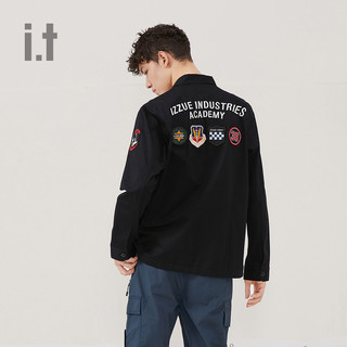 it izzue男装工装衬衫2021春季新品军事风图案布贴缝饰8102S1G（S、KHX/军绿色）