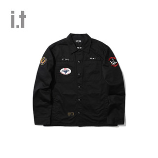 it izzue男装工装衬衫2021春季新品军事风图案布贴缝饰8102S1G（S、KHX/军绿色）