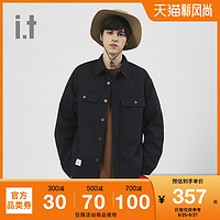 it :CHOCOOLATE男装长袖衬衫秋季休闲工装口袋装饰8218XFF(L、BKX/黑色)