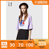 it :CHOCOOLATE|Russell Athletic联乘情侣插肩袖T恤撞色印花1203（S、PPL/淡紫色）