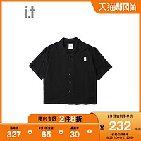 it :CHOCOOLATE男装短袖衬衫2021夏季新品休闲简约纯色上衣8243XU（L、BKX/黑色）